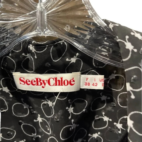 See by Chloe 3/4 sleeve pleated button up shift dress sz 8 textured - Picture 7 of 9